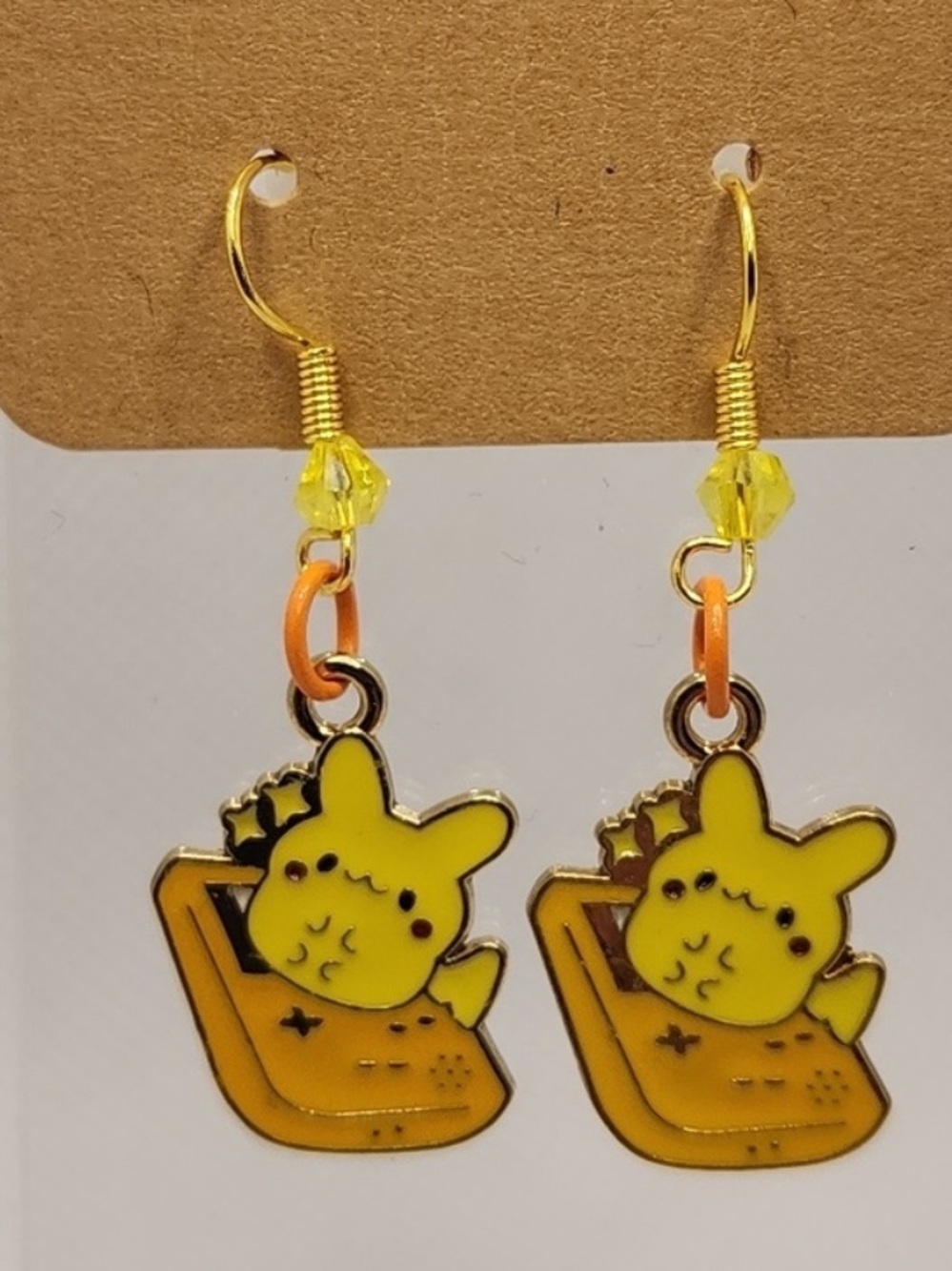 Yellow Bunny charm Cartoon Enamel Drop Earrings with Gold-Tone Accents NEW - Picture 4 of 4